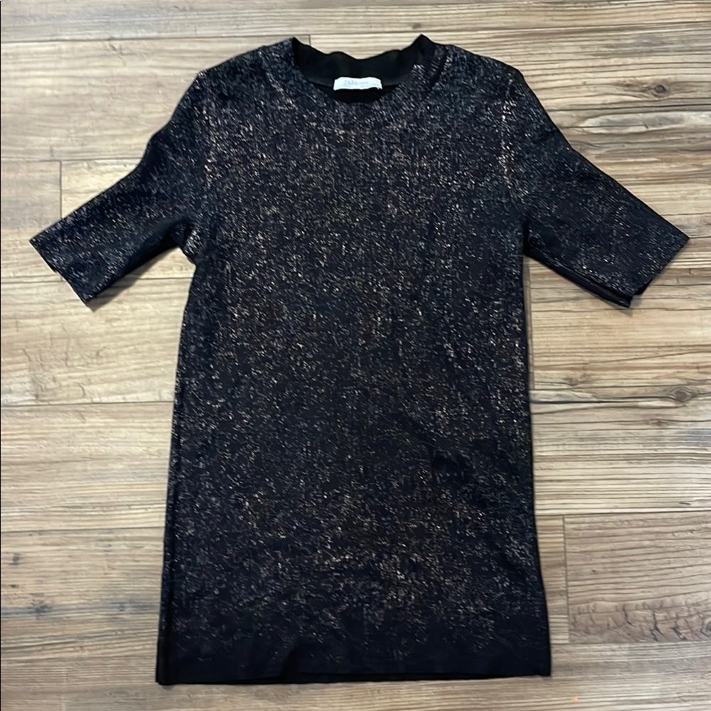 Zara Elegant Black top with shimmer in front size small